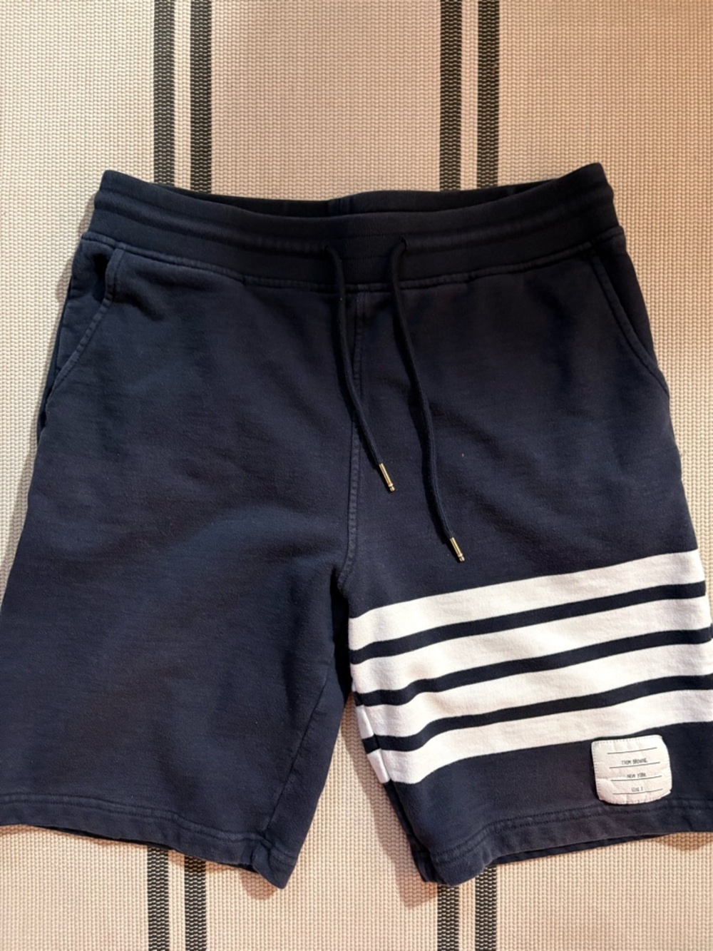 Thom Browne Navy Blue 4 Stripe Drawstring Sweat Shorts
